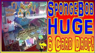 💲 SpongeBob SquarePants Coin Pusher JACKPOT 6 Cards DROP at ONCE Extreme Fun Center 💲