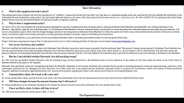 Electronic Arts Notice of Proposed Settlement of Class Action