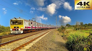High speed & beautiful yellow faced EMU Local train furiously skipping through a smooth curve | IR
