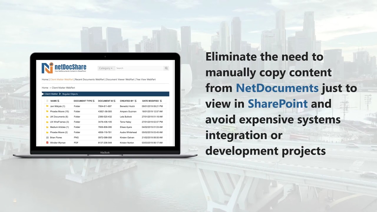 netDocShare allows to easily live view Netdocuments Webparts Content in SharePoint