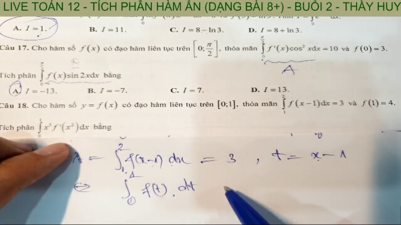 TÍCH PHÂN HÀM ẨN  (BUỔI 2)