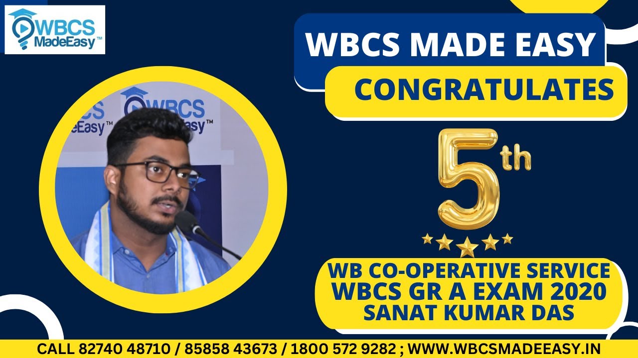 Sanat Kumar Das || W B Co-Operative Service || Rank 5 || WBCS Exam 2020