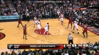 LeBron James no look pass to Chris Bosh vs Portland (2013.01.10)