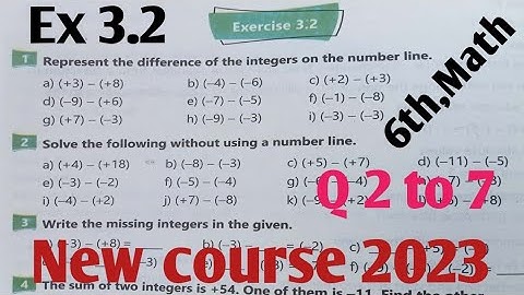 Exercise 3.2 Class 6th Maths kpk 2022| New course 2023 kpk and ptb Math 6 Integers  part-2 Q 2 to 7