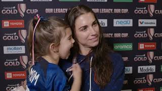 Alex Morgan talks after U.S. Women’s National Team’s 3-0 victory over Colombia