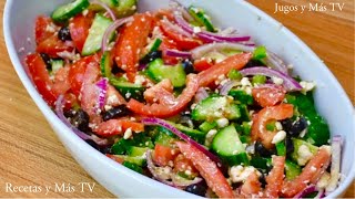 Receta fácil Ensalada Griega, riquisíma y saludable con un rico aderezo natural