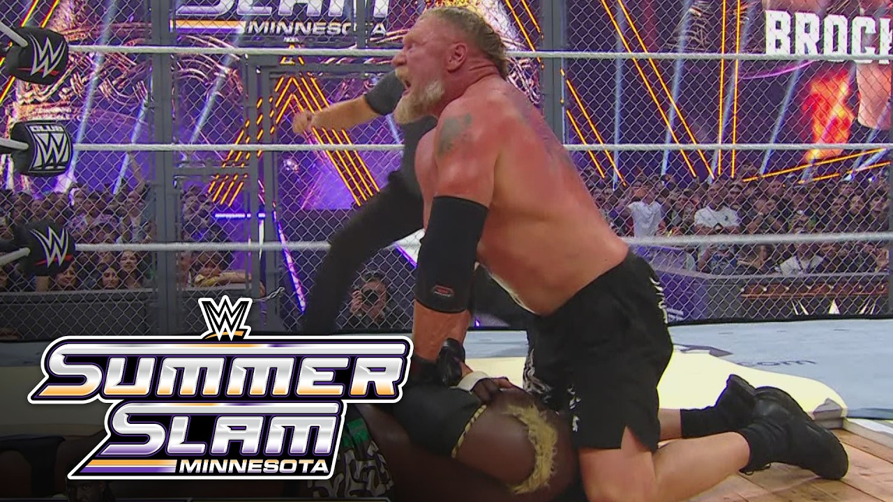 Brock Lesnar TOMBSTONES Oba Femi onto the exposed hardwood: SummerSlam 2026 highlights