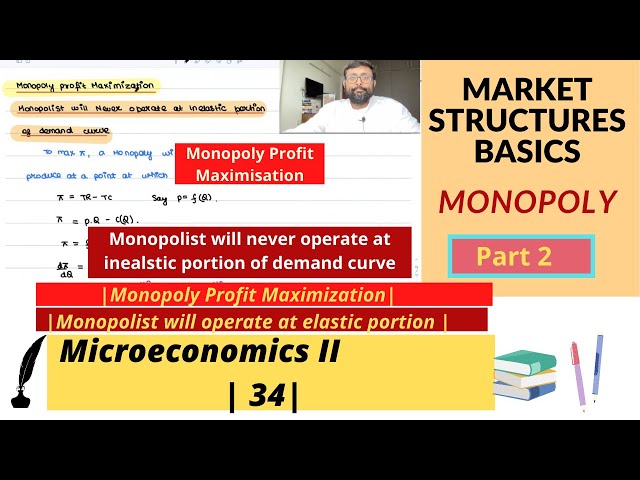 Monopoly | Part 2| Monopoly Profit Max | Monopolist will never operate at inelastic portion | 34 |