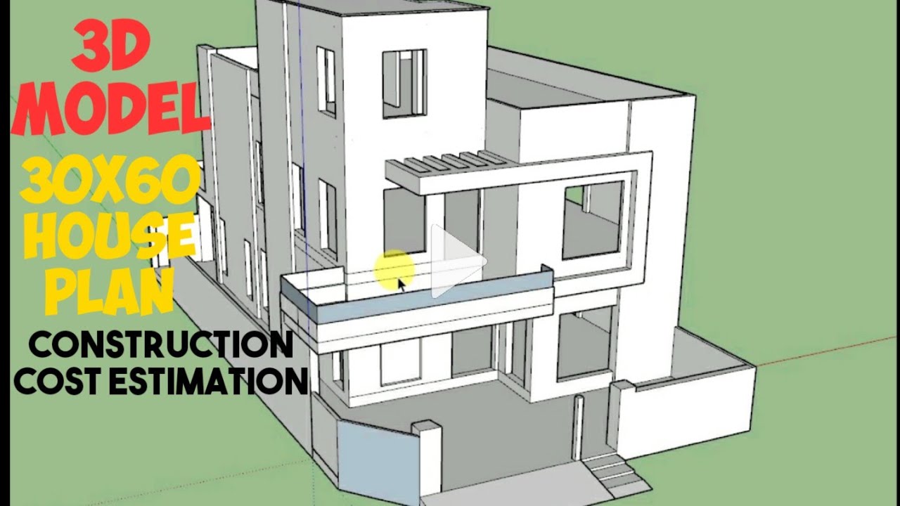 3D Model of 10 Marla House 35X65 House Plan 10 Marla 