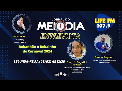 Segunda-feira 05/02, O Jornal do Meio-Dia recebe Danilo Regiani e a Beatriz Bagatini Trevisan.