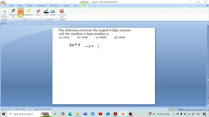 The difference between the largest 4 digit number and the smallest 3 digit number is...