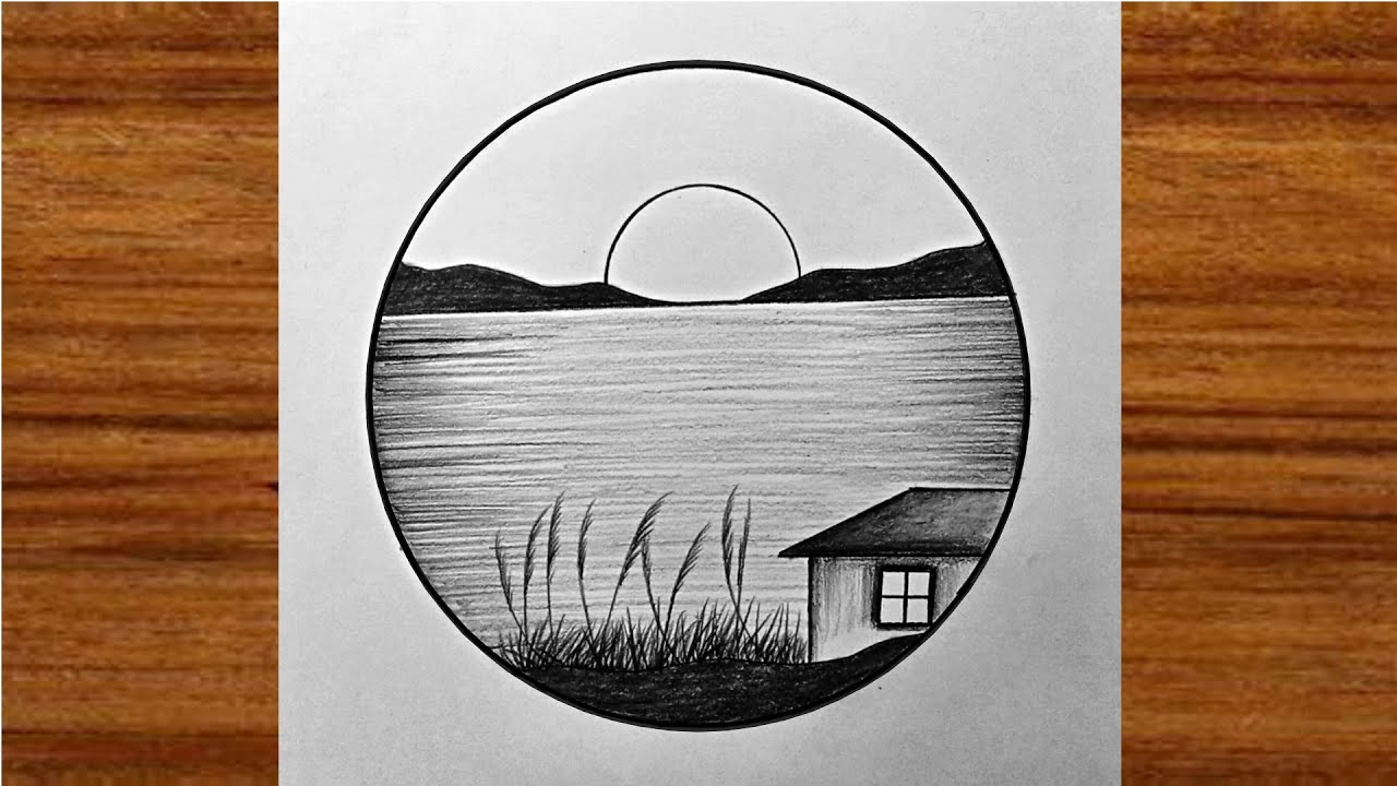 Easy Drawing in circle scenery | How to draw pencil sketch scenery ...