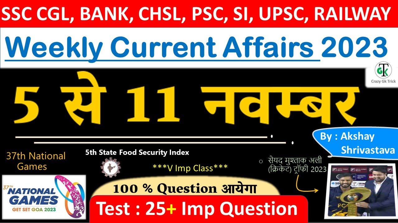5 - 11 November 2023 Weekly Current Affairs | Most Important Current ...