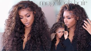 🔥 BIG HAIR VIBES| FLUFFY DEEP WAVE CHOCOLATE BROWN + HONEY BLONDE HIGHLIGHTS INSTALL|MEGALOOK HAIR