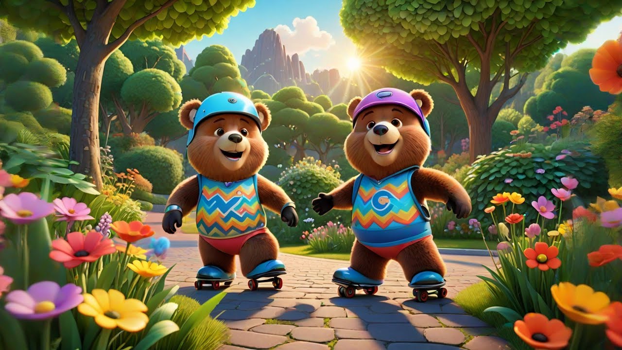 Three Chubby Bears on Roller Skates | Fun Bear Song for Kids | Skating Nursery Rhyme