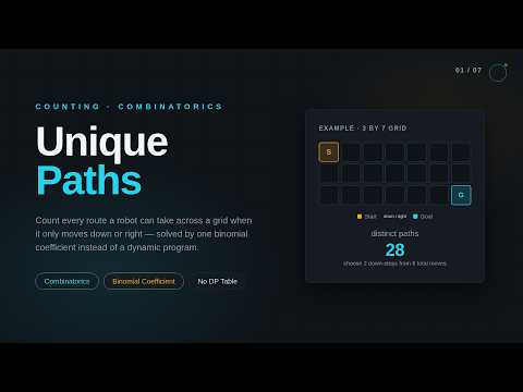 P62 Unique Paths | Binomial Coefficient Without the DP