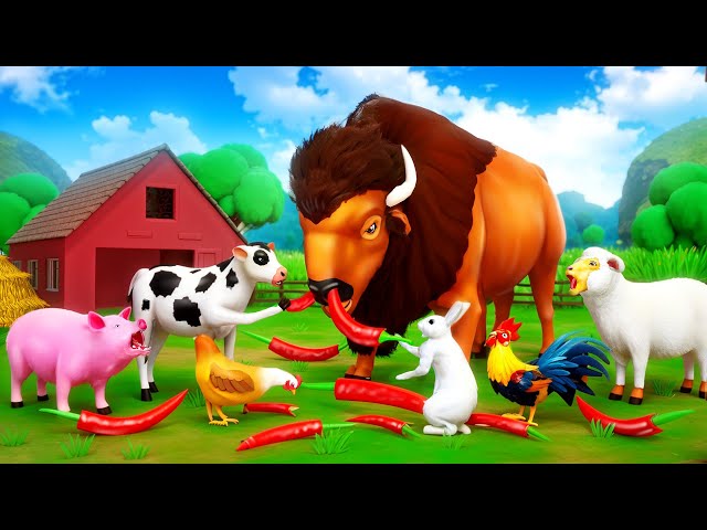 Angry Bison's Spicy Rampage: Chilies and Farm Animal Attacks! Funny Animal Cartoons 2024 class=