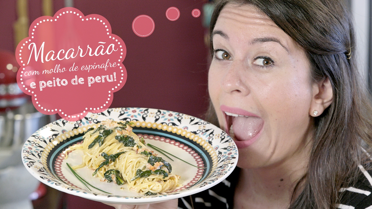 Receita de Macarrão com molho de espinafre e peito de peru - Só Penso em Comida