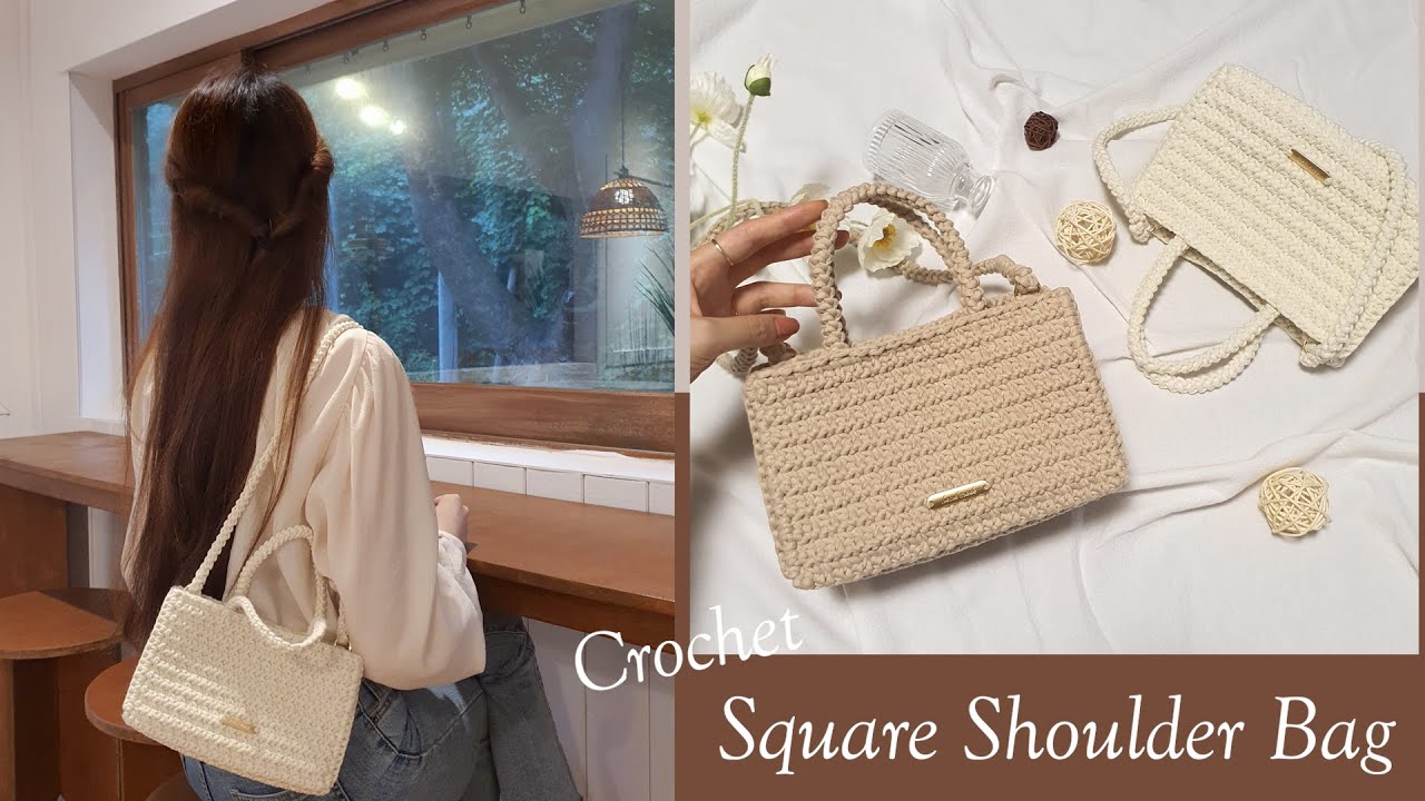 [RUS❤ Вязаная сумка] Стильная квадратная сумка через плечо, которую даже новички смогут связать в...