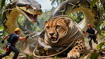 Unbelievable Rescue: Giant Python Attacks Wild Cheetah in Jungle Survival 🐍🐆
