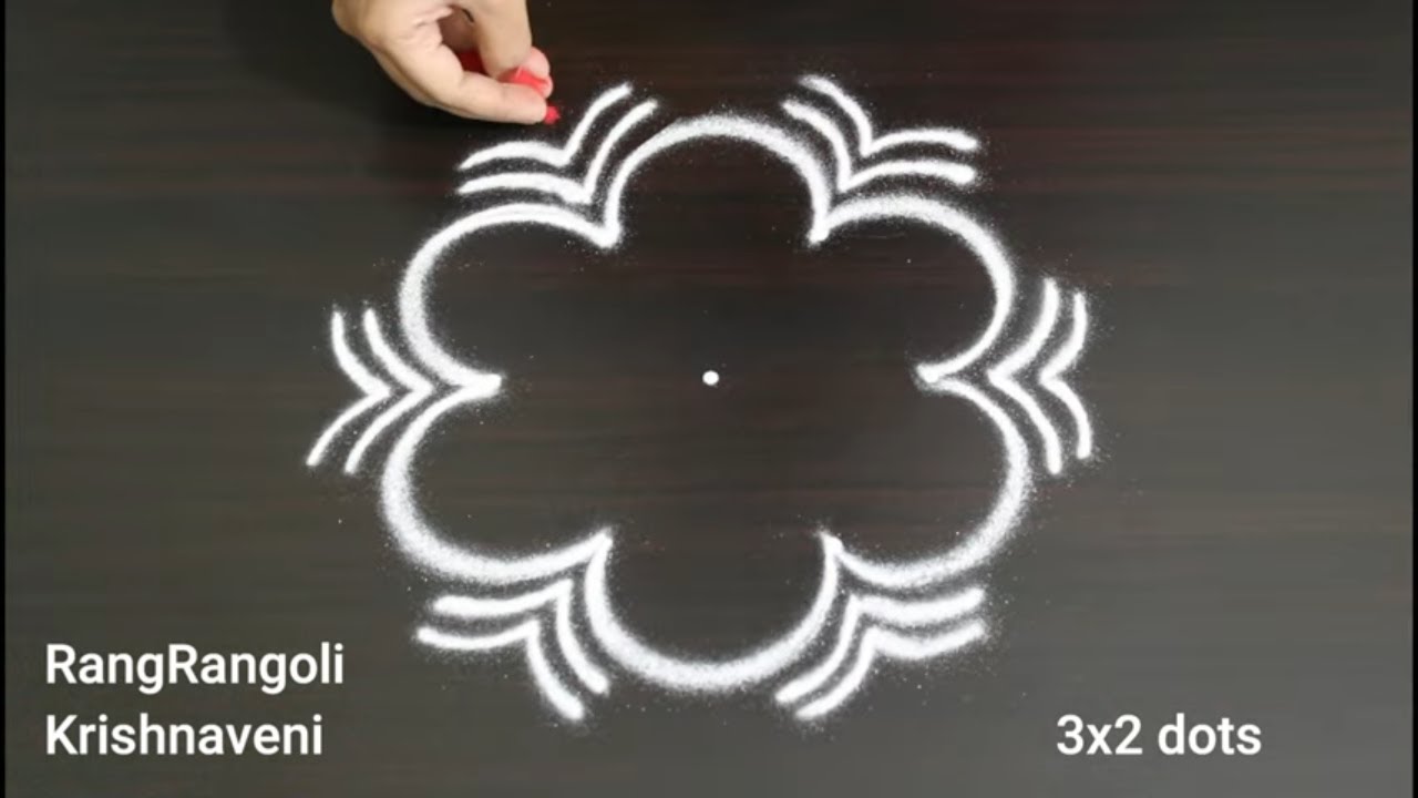 Easy Daily Rangoli🌺3x2 dots Sravana masam Muggulu🌺Creative Kolam🌺RangRangoli Krishnaveni