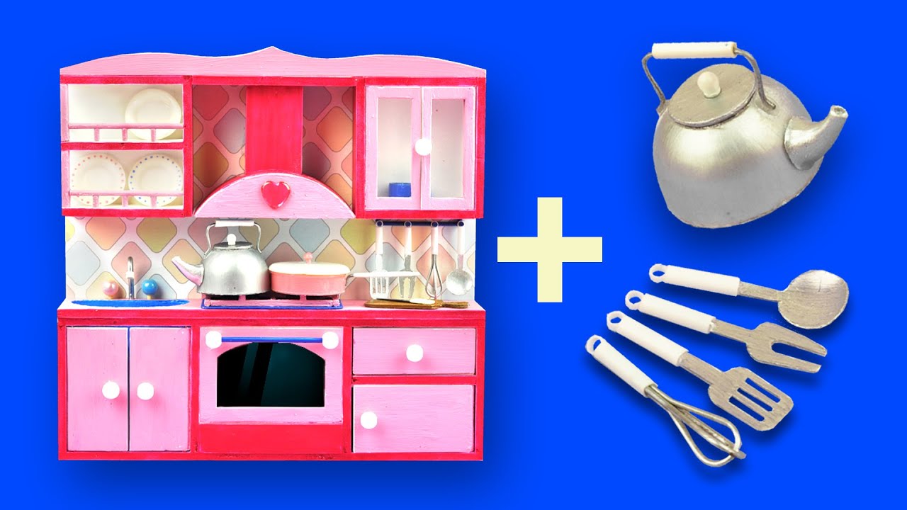 DIY Barbie  Miniature  Kitchen  set  Dollhouse Crafts YouTube