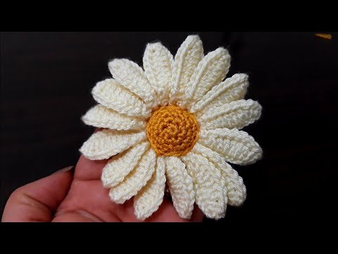 3d papatya nasıl yapılır knit flower making. #örgümodelleri #örgüsüsleme