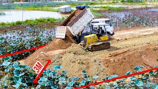 Perfectly Project Landfill, Bulldozer D20P Pushing Sand & Dump Truck Unloading Sand Delete Deep Lake