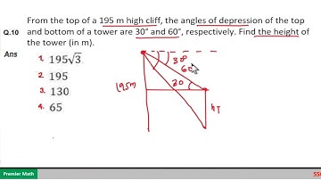 From the top of a 195 m high cliff, the angles of depression of the top and bottom of a tower are 30
