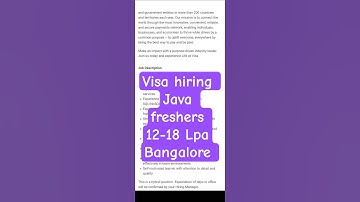 Visa Hiring Java Developers 1 year experience in Bangalore with upto  18 Lpa