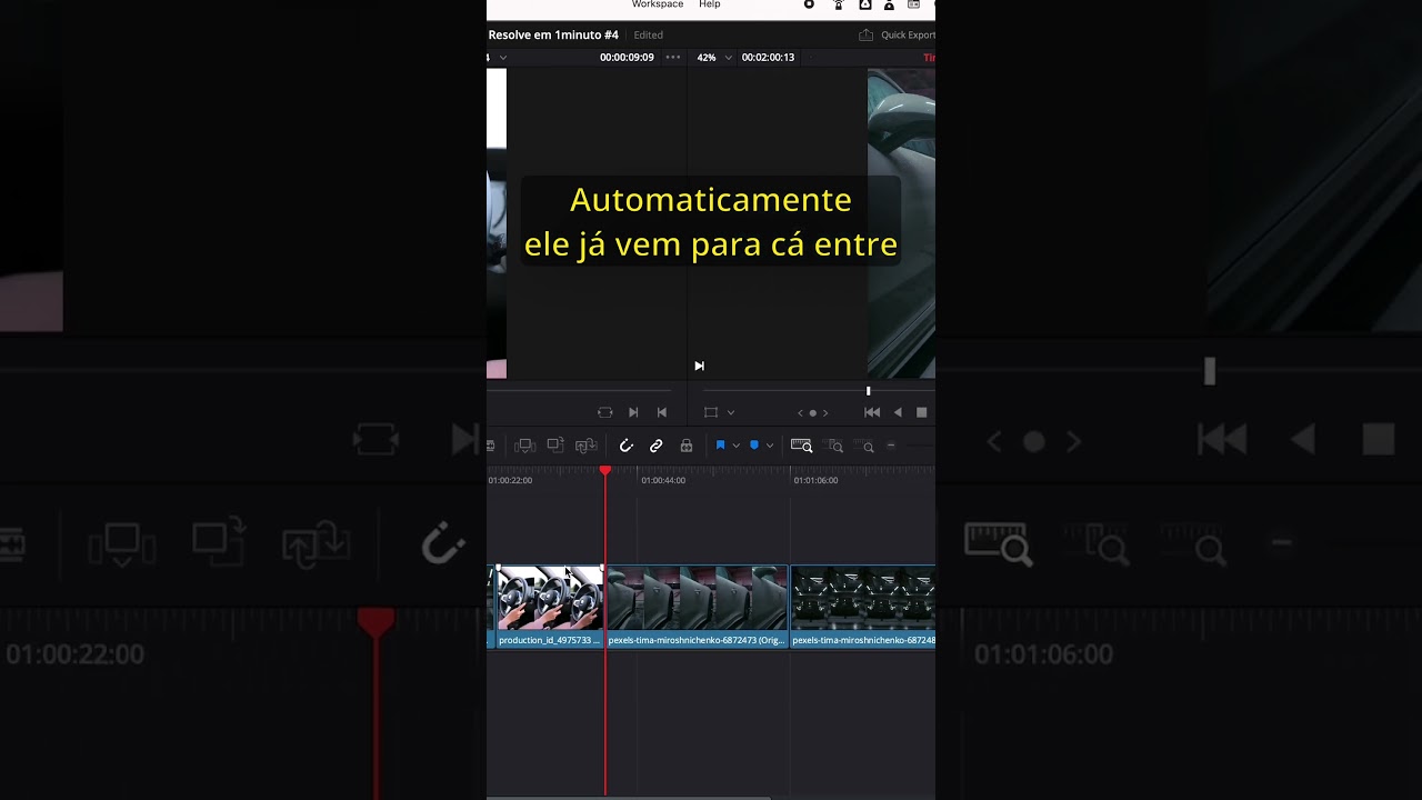 Como Inserir Clipes - Aprenda DaVinci Resolve em 1 Minuto!  #davinceresolve #cursodavinciresolve