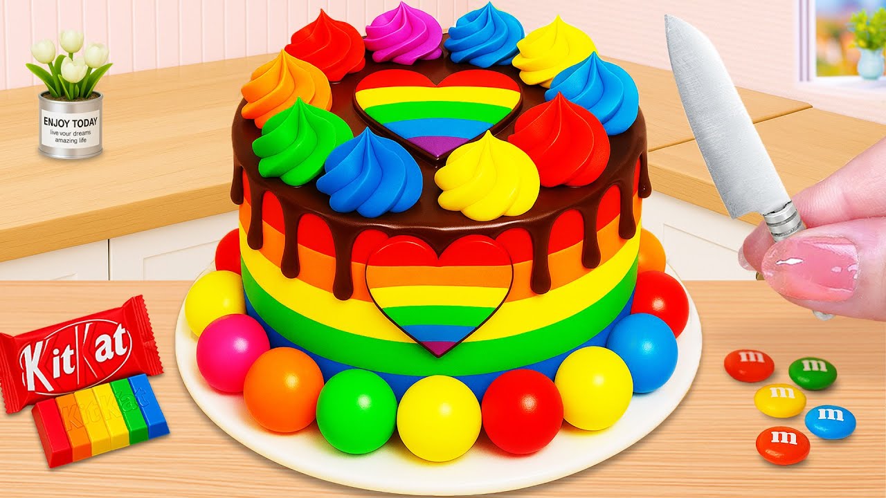 How to Make Rainbow Chocolate Candy Cake 🍫🌈 | ASMR Mini Cake Decorating ...