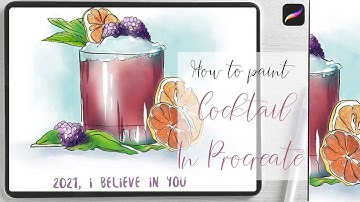 Cocktail in Procreate - simple line art illustration - digital tutorial on Ipad + free brush, sketch