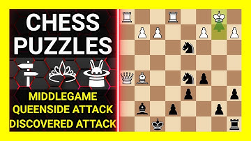 Chess Puzzles to Practice. Themes: Middlegame, Queenside attack, Discovered attack. Learn