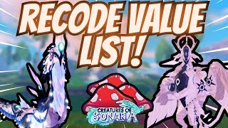 Value List - Recode Update!  Creatures of Sonaria 