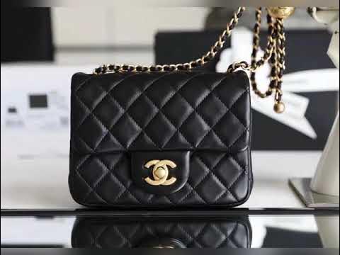 Chanel 22s Mini Flap Bag With Gold Ball Metal Black Lambskin