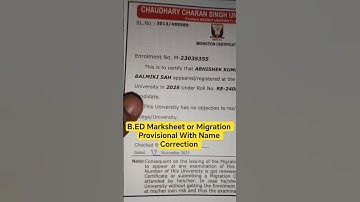 CCSU BED Marksheet Migration Certificate or Provisionalcertificate With Name Correction#ccs#ccsu#bed