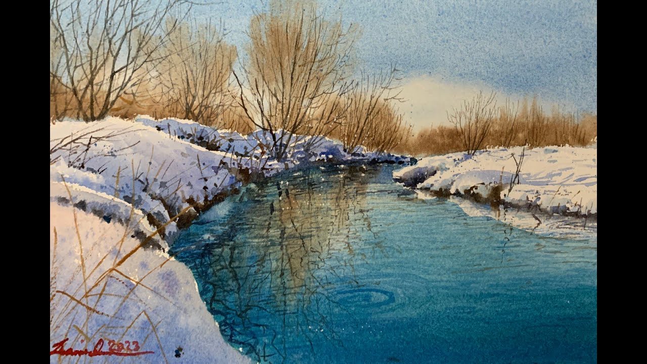 Watercolor painting tutorial - Snowy River