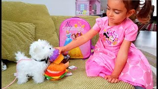 Little Girl doing shopping with her Puppy Nursery Rhymes Supermarket song for children