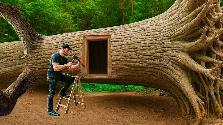 I Spent 7 Days Building a Bushcraft Survival Home Inside a Giant Tree