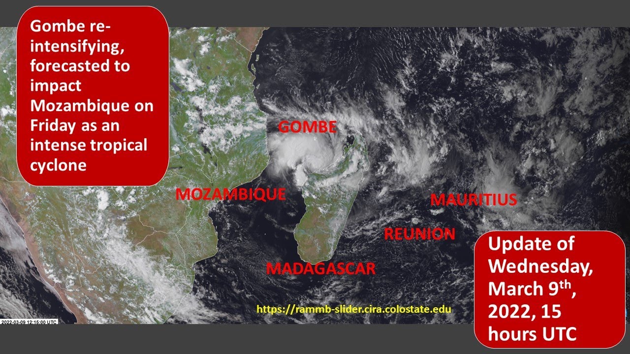 Gombe re-intensifying, forecasted to impact Mozambique on Friday as an intense tropical cyclone
