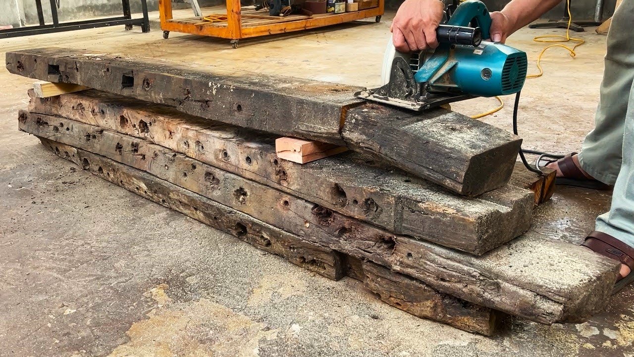 Woodworking Preserving Heritage:  Ideas Building Strong Table with Train Railway Sleeper Wood