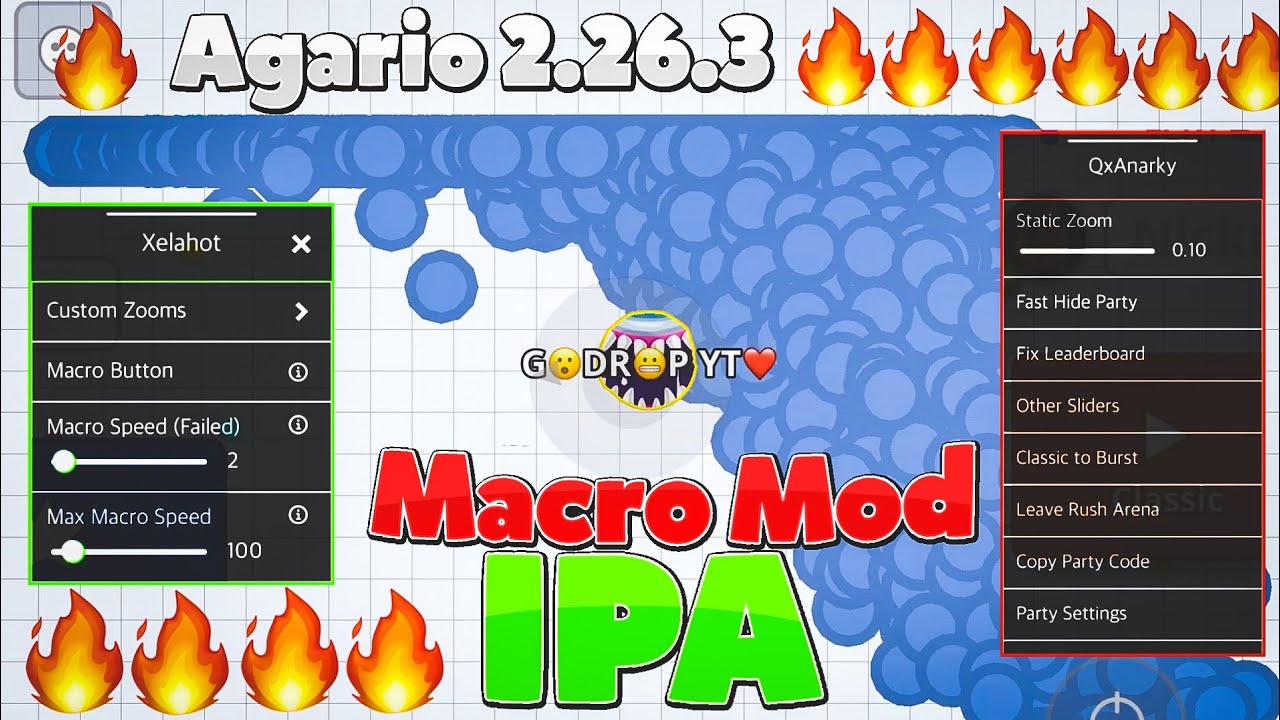 Agario Mod Menu-Fast Macro&IPhone Zoom-Small Skin In Shop-Hold Feed Button  1sec.😱🔥(Agar.io Mobile) 