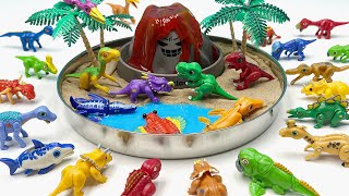 DIY Volcano Island With 30 Dinosaurs | Diorama For Dino | TRex Triceratops