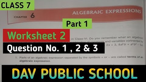 Dav Class 7 Maths  Chapter 6 Worksheet 2 || Algebraic Expressions || @madhubanclasses