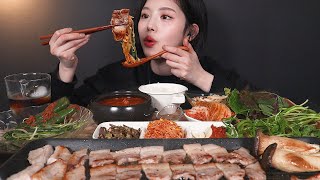 Thai SUB)ม็อกบัง หมูสามชั้น สันคอหมูย่างและแกงกิมจิ Mukbang ASMR Korean Eating Show