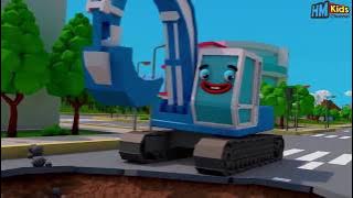 Animasi Kartun Alat Berat Bergerak Bego dan Mobil like Tayo   Cartoon Car & Excavator for Children