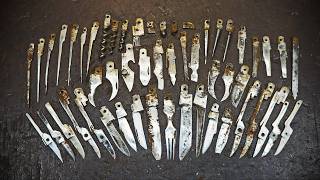 Дамасская сталь из старых перочинных ножей.