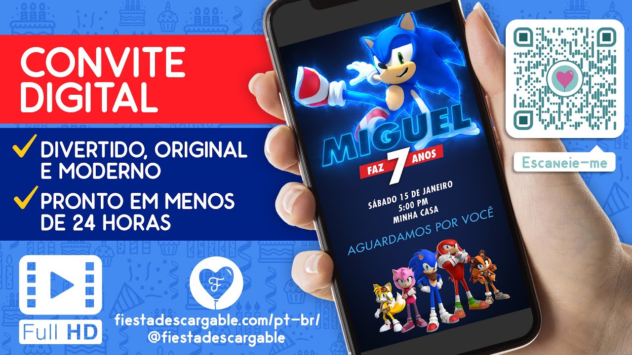 Convite Digital Whatsapp Aniversário Sonic