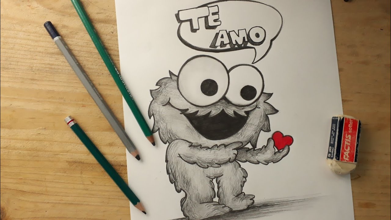 DIBUJANDO A UN TIERNO MONSTRUO COME GALLETAS - DIBUJOS DE AMOR - thptnganamst.edu.vn